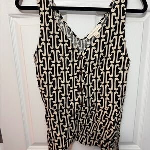 Monteau Black and Cream Geometric Button-Front Camisole